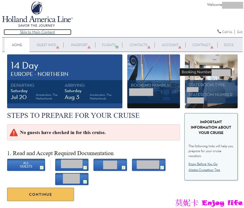 【荷美郵輪】*Holland America荷美郵輪線上Check in*，詳細步驟教學!!!讓你可以快速登船!!!