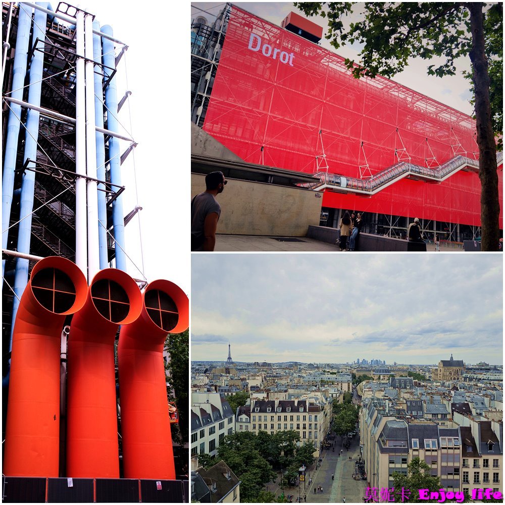 【巴黎景點】*龐畢度 巴黎藝術中心 Centre Georges Pompidou*，巴黎最大當代藝術收藏館，登上最高觀景台，可以看到巴黎鐵塔等景點建築!!!