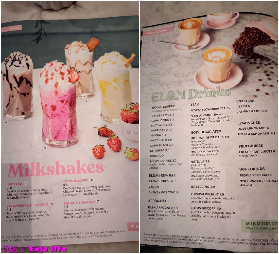 【巴黎美食餐廳】*EL&N London網紅咖啡廳 巴黎老佛爺店*，倫敦最知名的網紅咖啡館，在巴黎拉法葉百貨，全店以粉色裝潢，有超漂亮的粉色玫瑰牆，提供各式早午餐，多樣夢幻飲料!!!