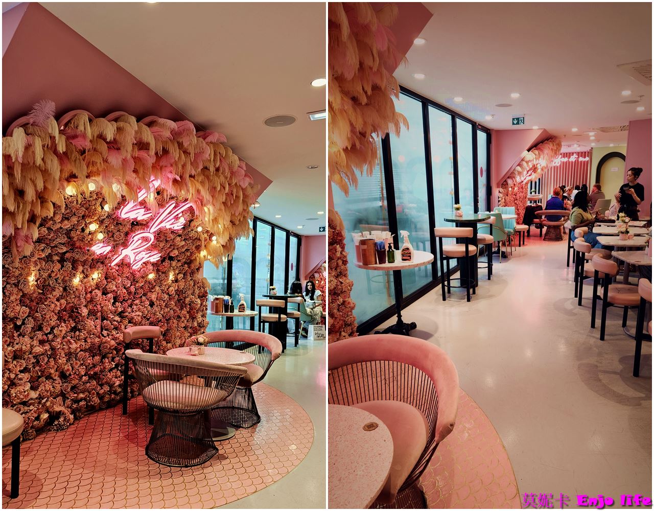 【巴黎美食餐廳】*EL&N London網紅咖啡廳 巴黎老佛爺店*，倫敦最知名的網紅咖啡館，在巴黎拉法葉百貨，全店以粉色裝潢，有超漂亮的粉色玫瑰牆，提供各式早午餐，多樣夢幻飲料!!!