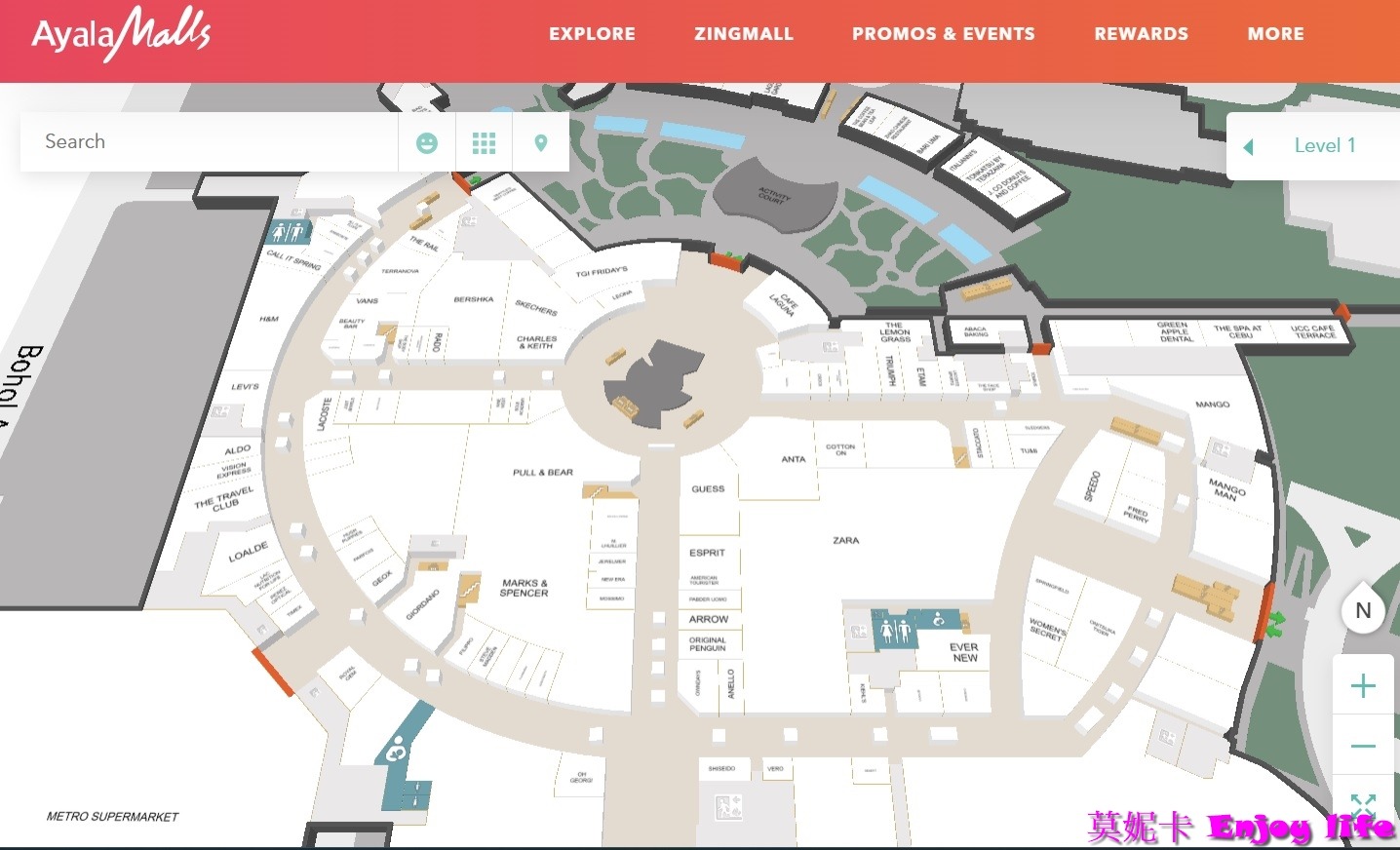 【宿霧景點】*阿亞拉宿霧購物中心Ayala Center Cebu Mall*，可以換匯，還有超市可以買各式伴手禮跟芒果乾，也有珍珠奶茶跟好吃的Kuya J菲律賓餐廳，逛到迷路的超大又漂亮Shopping mall !!!